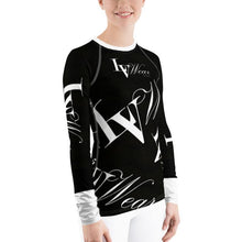 Load image into Gallery viewer, LV Wear Women's Rash Guard Fitted Shirt (Black w/white collar &amp; lower sleeves)