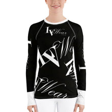 Load image into Gallery viewer, LV Wear Women's Rash Guard Fitted Shirt (Black w/white collar &amp; lower sleeves)