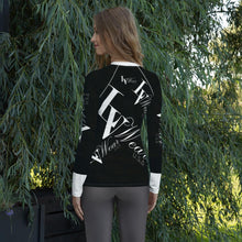 Load image into Gallery viewer, LV Wear Women's Rash Guard Fitted Shirt (Black w/white collar &amp; lower sleeves)