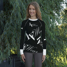 Load image into Gallery viewer, LV Wear Women's Rash Guard Fitted Shirt (Black w/white collar &amp; lower sleeves)